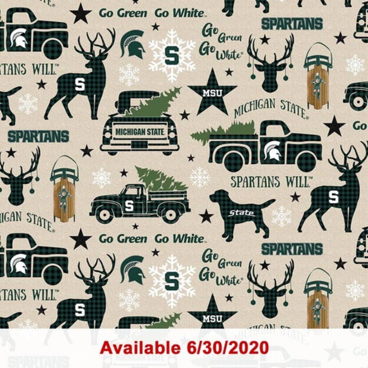 Licensed NCAA Michigan State Christmas Print MIST-1213 Cotton Fabric by the Yard